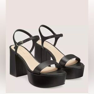 NWT! Stuart Weitzman Dancer Mid Block Platform Black Leather Sandal SZ US 7.5 B